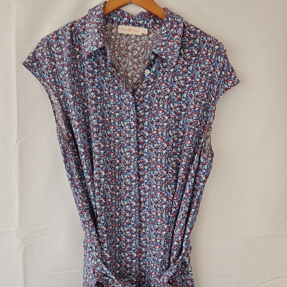 Authentic TORY BURCH Gigi Shirt dress in Hudson Blue Linosa Sz 10 $395 - Picture 9 of 14